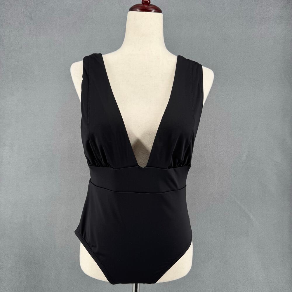Andie Mykonos One Piece Swimsuit Womens L Black Plunge Neckline Neutral Swim